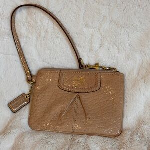 Coach Shimmering Tan Leather Zip Card Case